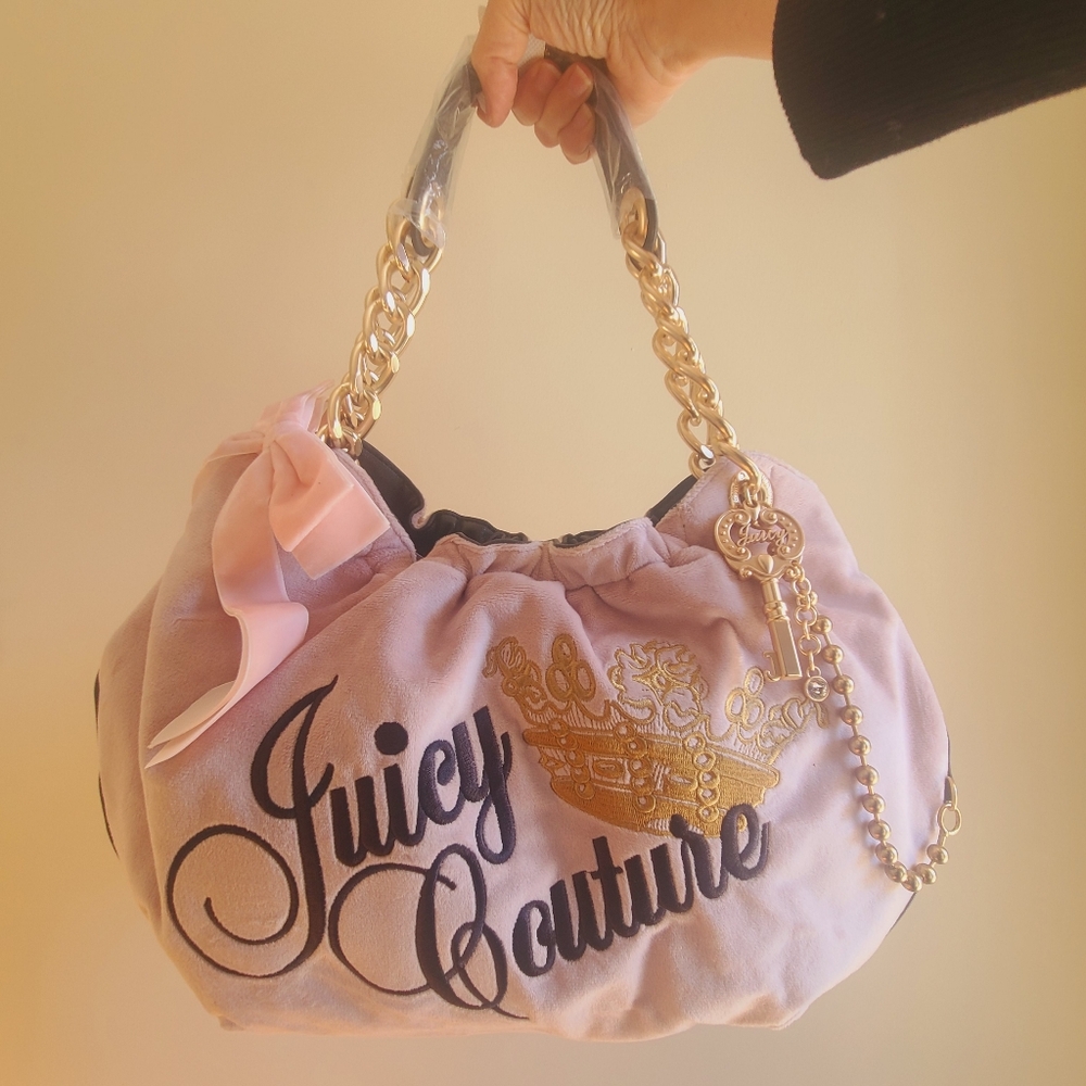 Juicy Couture Pink and Gold Logo Chain-Handle Shoulder Bag